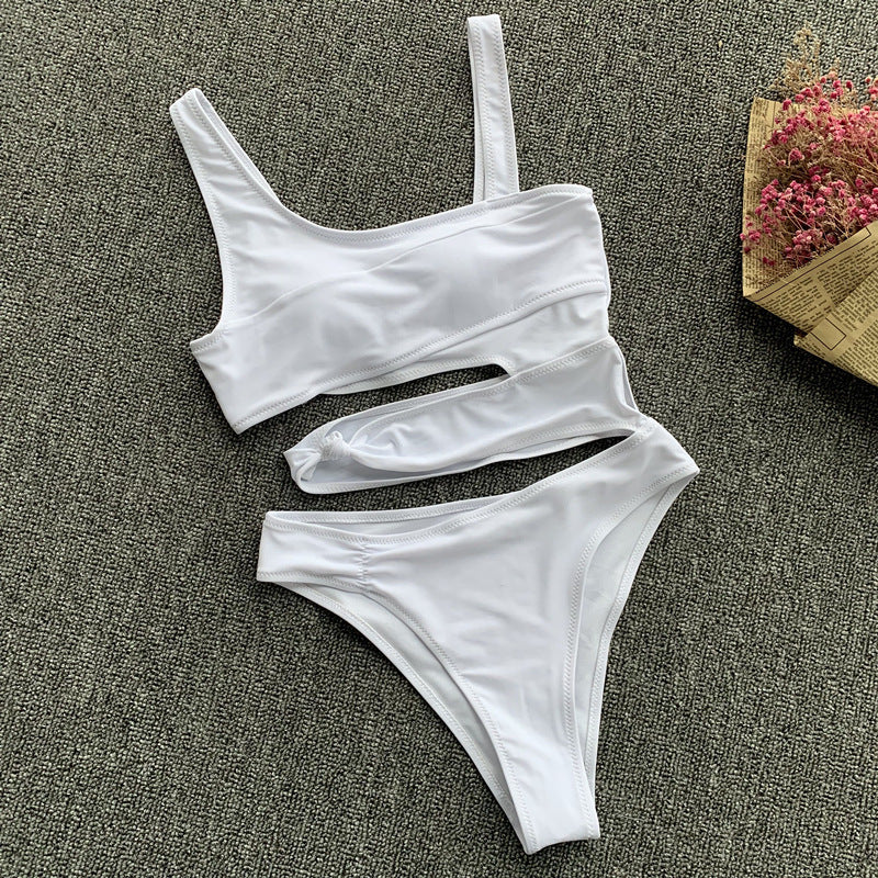 Shoulder Solid Color High Stretch Bikini -