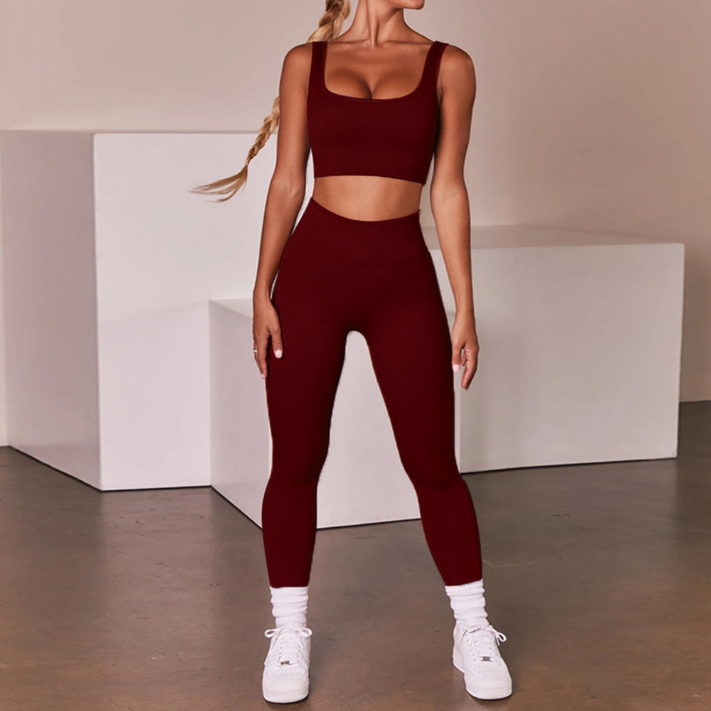 Seamless Knitted Sexy Sports Tank Top Trousers -