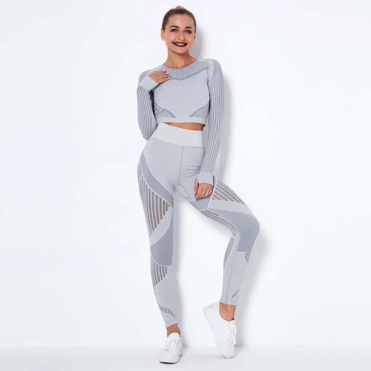 Set Fitness Seamless - Tricotat Premium, Mâneci Lungi, 4 Sezoane -
