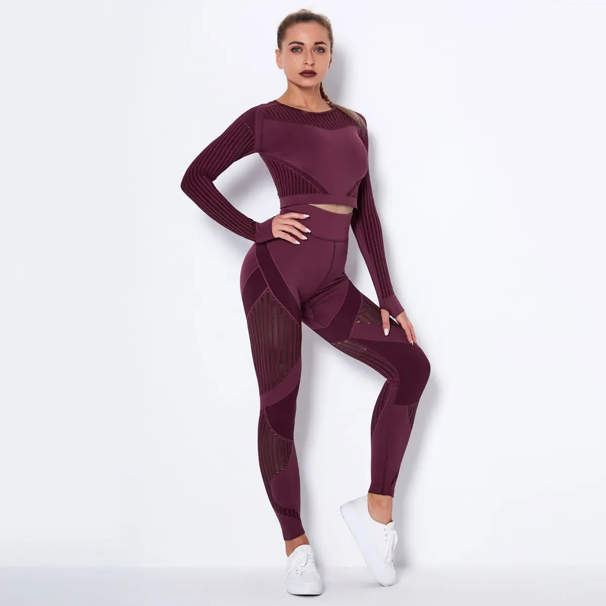 Set Fitness Seamless - Tricotat Premium, Mâneci Lungi, 4 Sezoane -