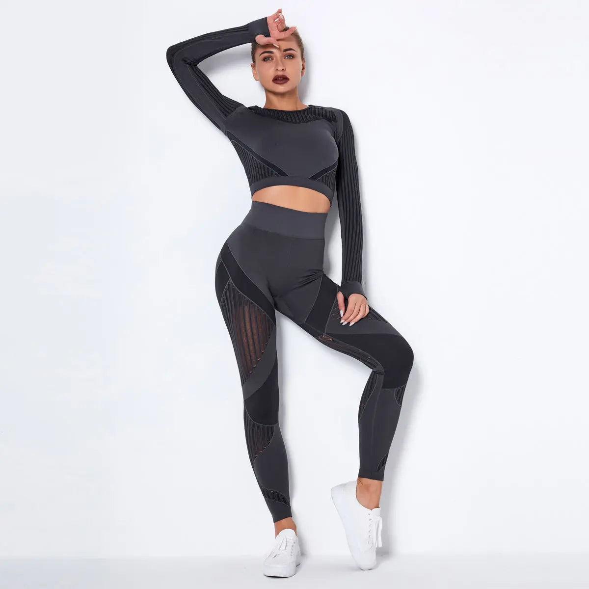 Set Fitness Seamless - Tricotat Premium, Mâneci Lungi, 4 Sezoane -
