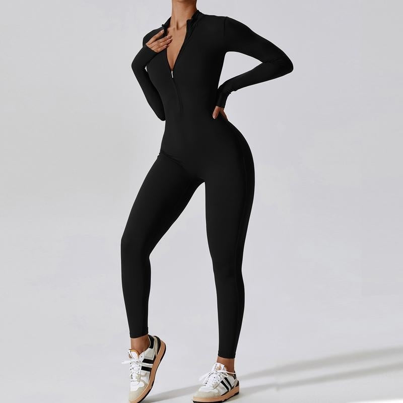 Set Sportiv Feminin: Jumpsuit cu Fermoar și Mâneci Lungi -