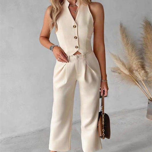 Women's Vest Top Wide Leg Pants Casual Suit -