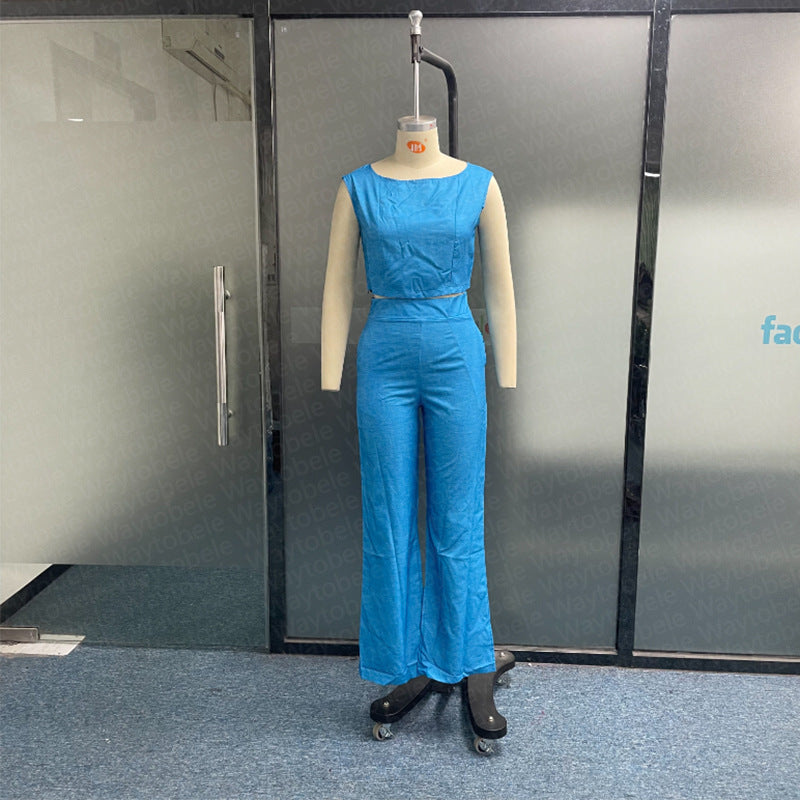 High Waist Fashion Wide Leg Pants Suit -