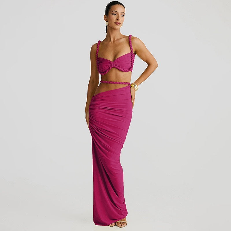 Backless Halter Suspender Sheath Skirt Two-piece Suit -