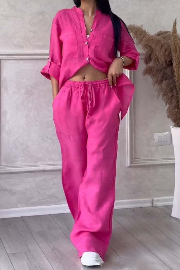 Women's New Stand Collar Long Sleeve Casual Top Two-piece Pants Pack -