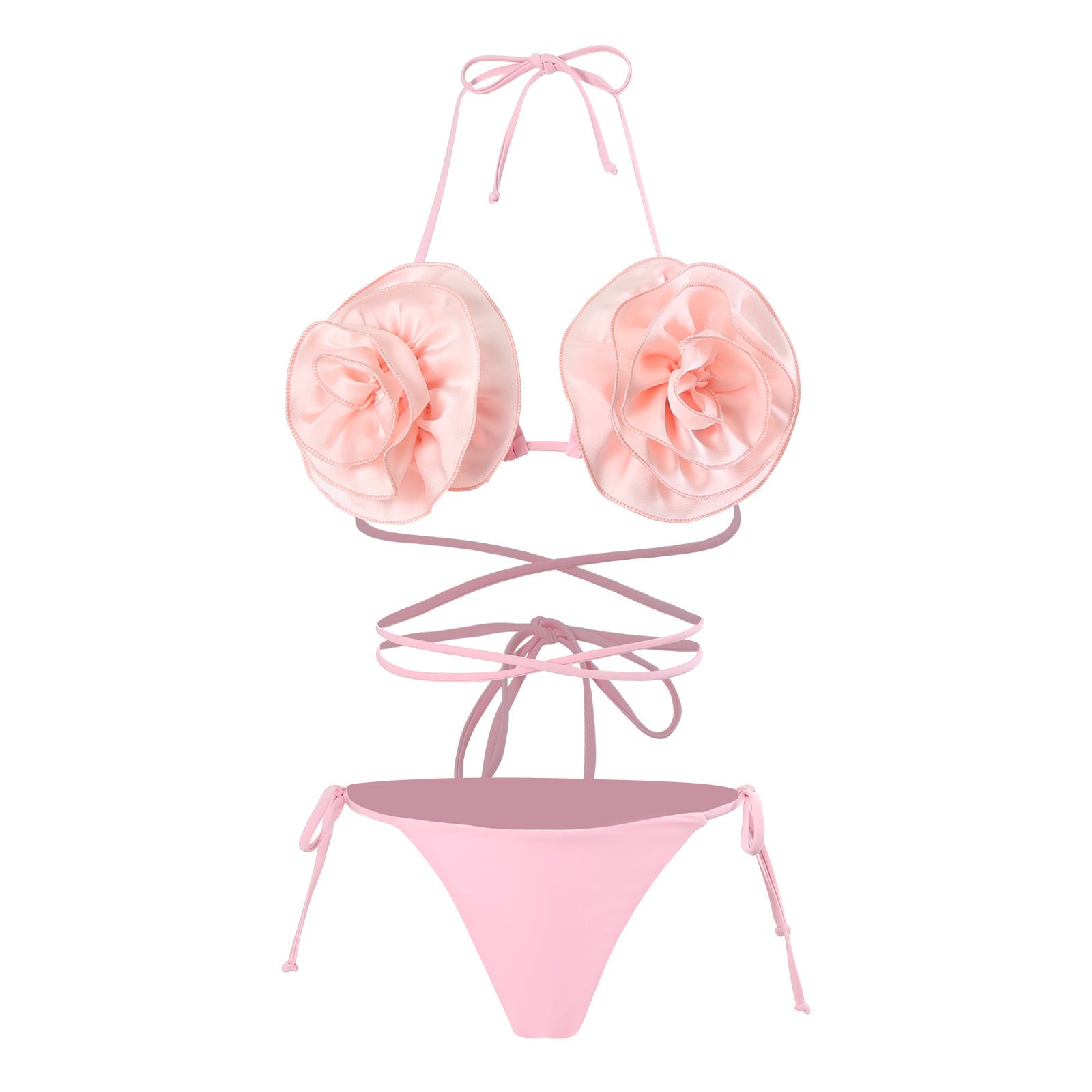 Women's Fashion 3D Flower Split Bikini Swimsuit -