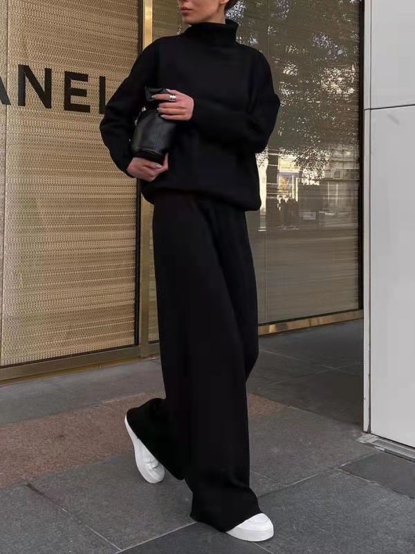 Knitted Solid Color Loose Casual Set -