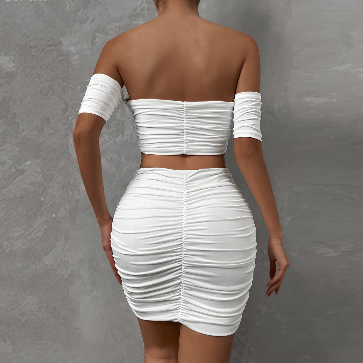 Women's Fashionable Casual Raglan Short Sleeve Pleated Hip Skirt -