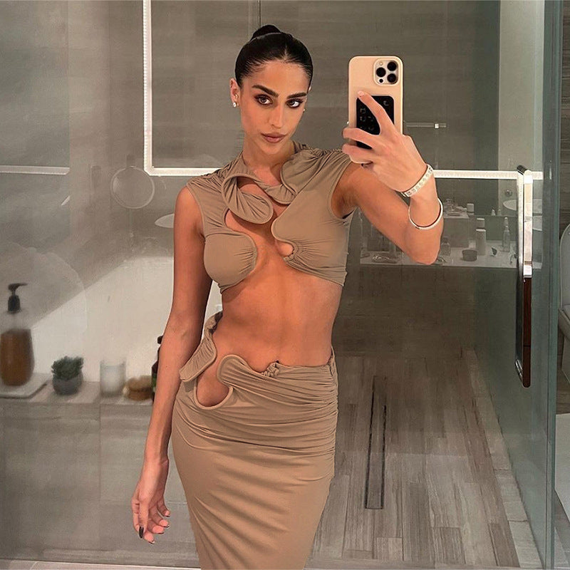 Fashion Trend Hollow-out Navel Sleeveless High Waist Suit -