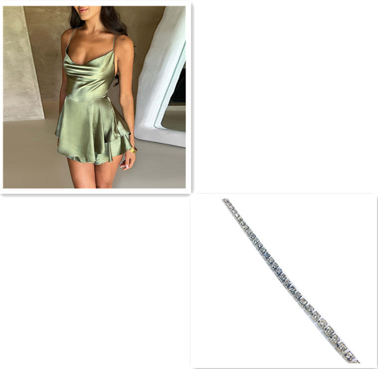 Rochiă Suspenderi Spate Crăpat - Satiny Senzuală, Party & Evenimente -