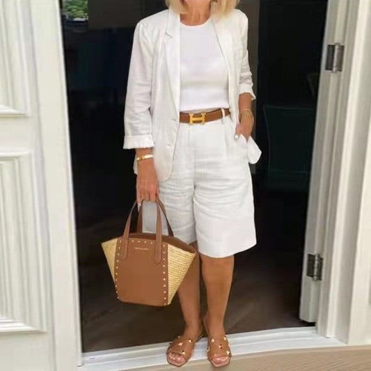 Women's Cardigan Jacket Shorts Two Piece Set -