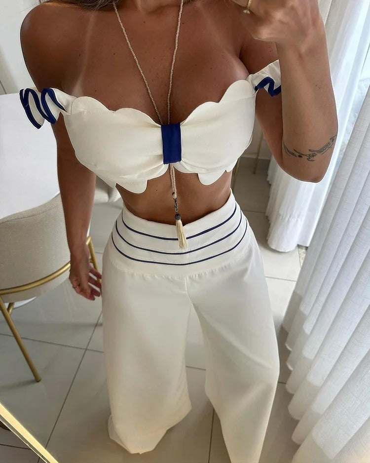 Women's Fashion Casual Off-shoulder Solid Color Two-piece Set -