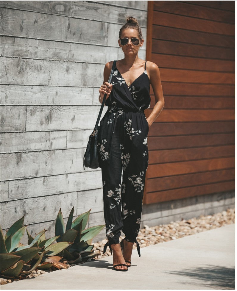 Women's Jumpsuit Flowers Print Spaghetti Strap Romper -