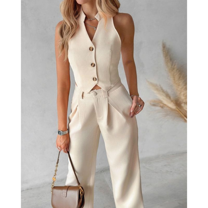 Women's Vest Top Wide Leg Pants Casual Suit -