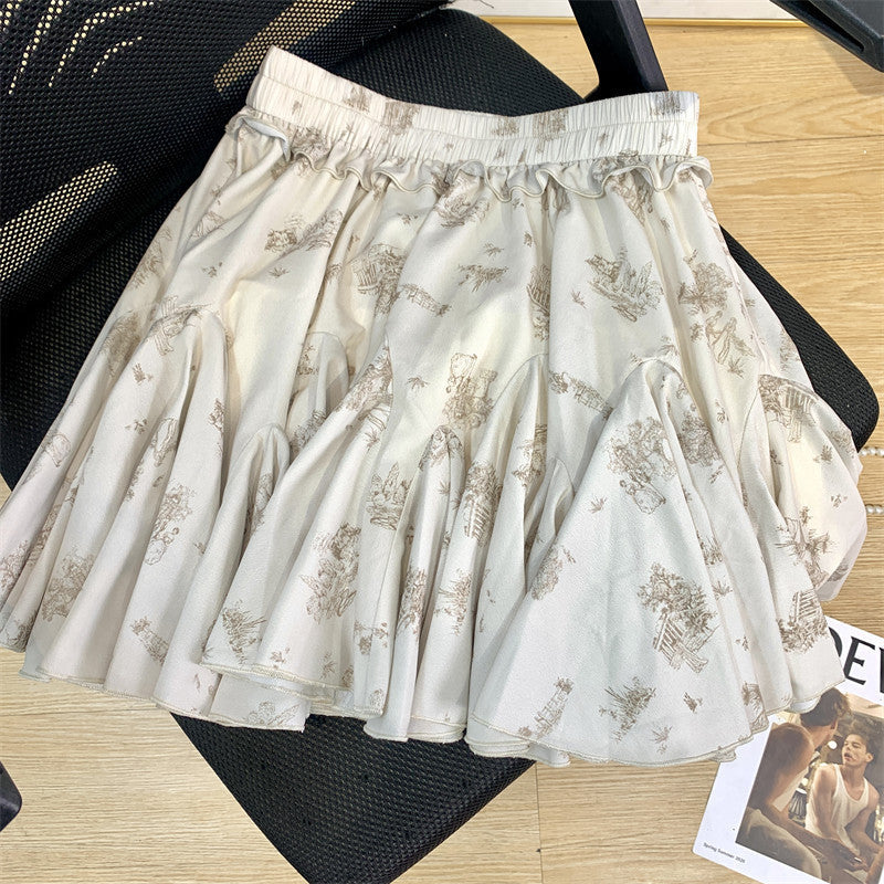 Printed Waist Lace One Word Collar Top Temperament -