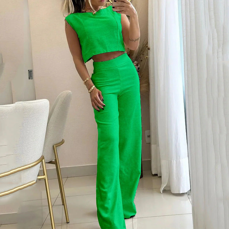 High Waist Fashion Wide Leg Pants Suit -