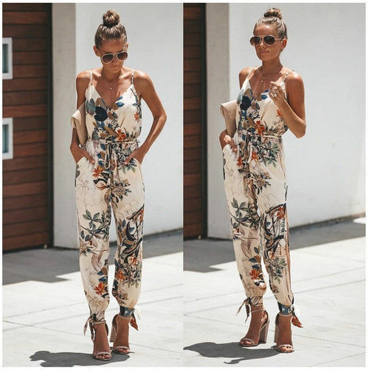 Women's Jumpsuit Flowers Print Spaghetti Strap Romper -