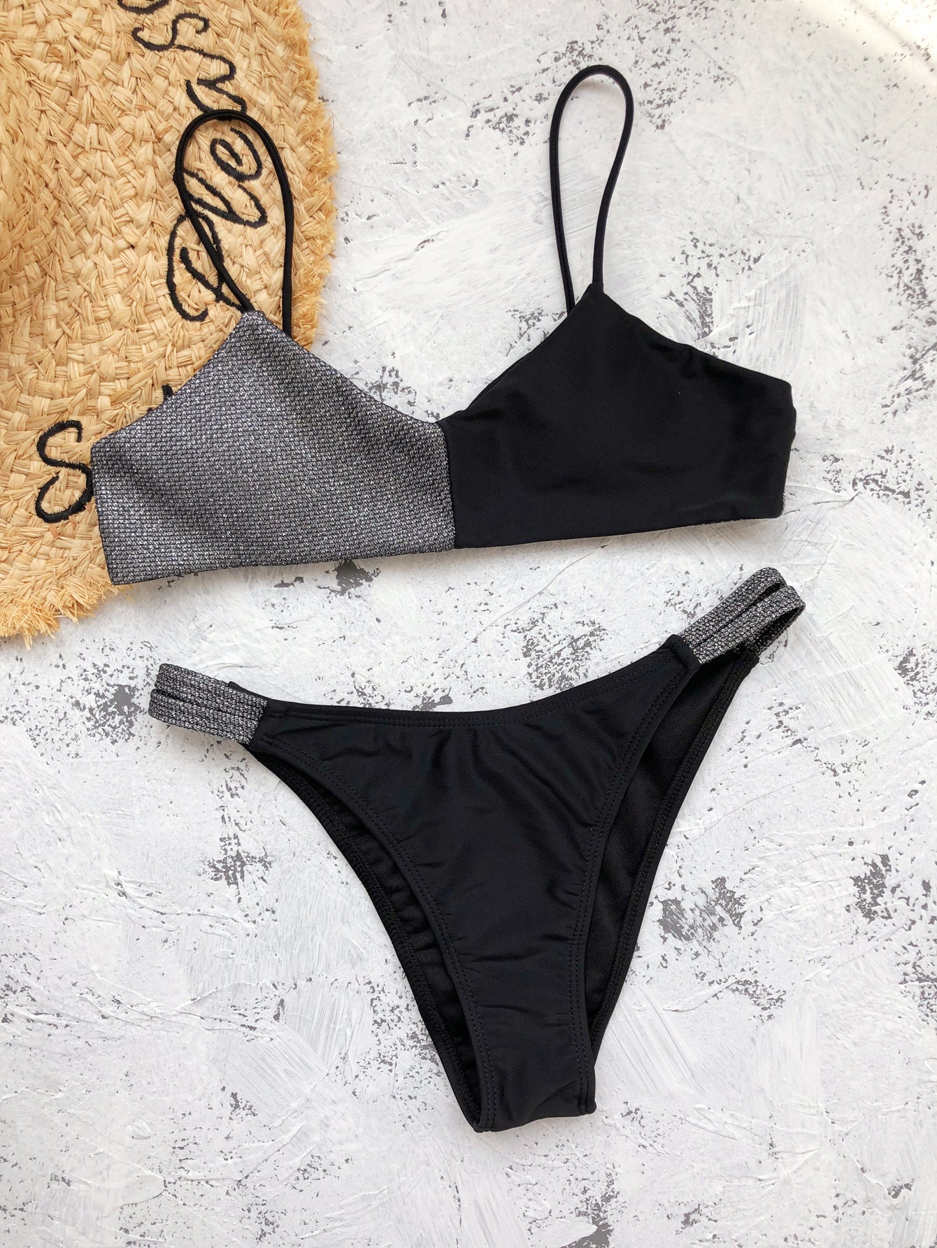 Sexy Ladies Split Swimsuit In Glitter Bikini -