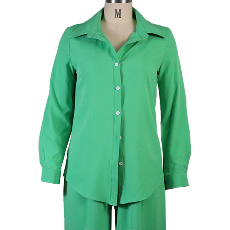 Women's Autumn And Winter Fashion Solid Color Shirt And Pants Set -