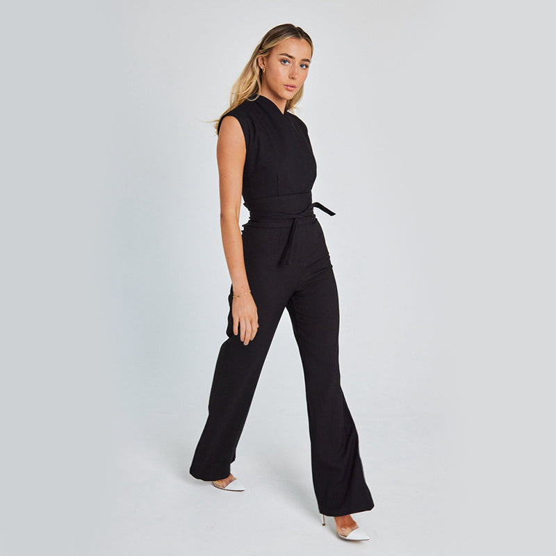 Combinație Elegantă Vară - Sleeveless, Pantaloni Fluizi, Overalls Casual -