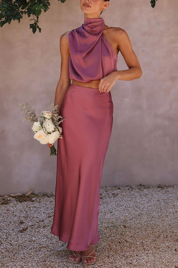Women's Satin Multi-color Slim Fit Casual Two-piece Suit -