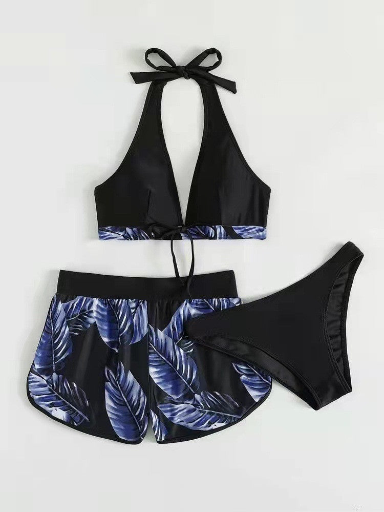 Set Bikini cu Shortși si Top - Print Tropical, Vară -