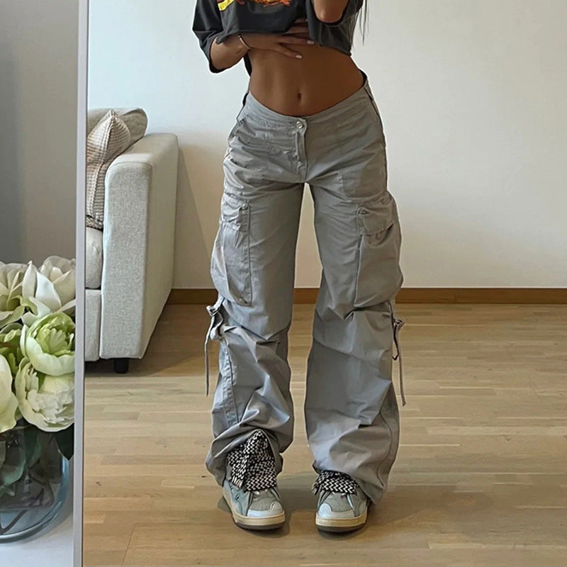 Simple Loose Low Waist Straight Casual Wide Leg Pants -