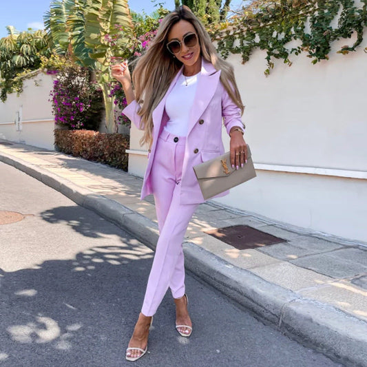 Two Piece Suit With Solid Color Temperament -