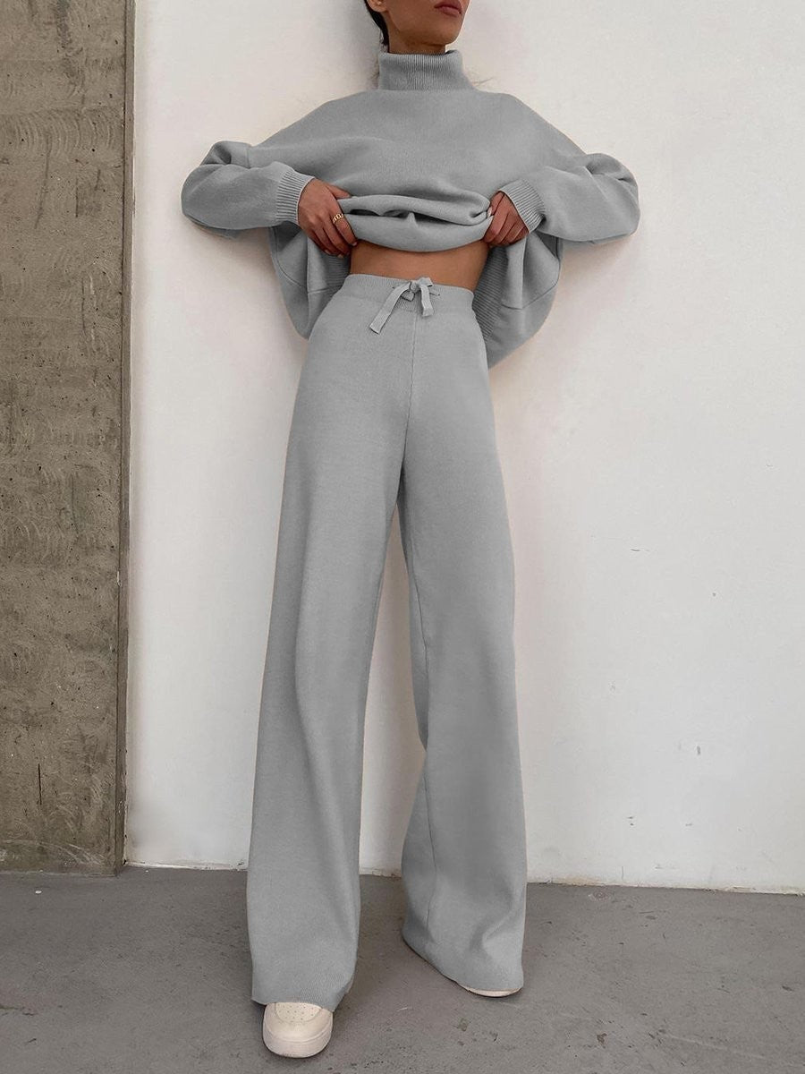 Knitted Solid Color Loose Casual Set -