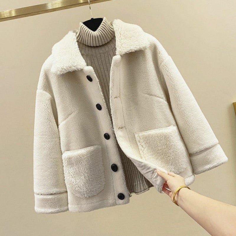 Lamb Wool Fur Sweater Casual Pants Three Piece Set Fashion Suit Women -