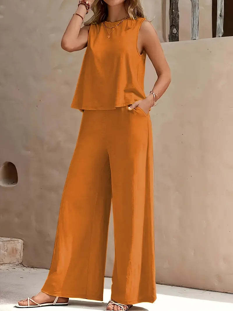 Solid Color Casual Loose Pants Sets For Women Elegant Spring Summer Women's Two Pieces Suit Full Trouser Set Female Outfit Clothes -