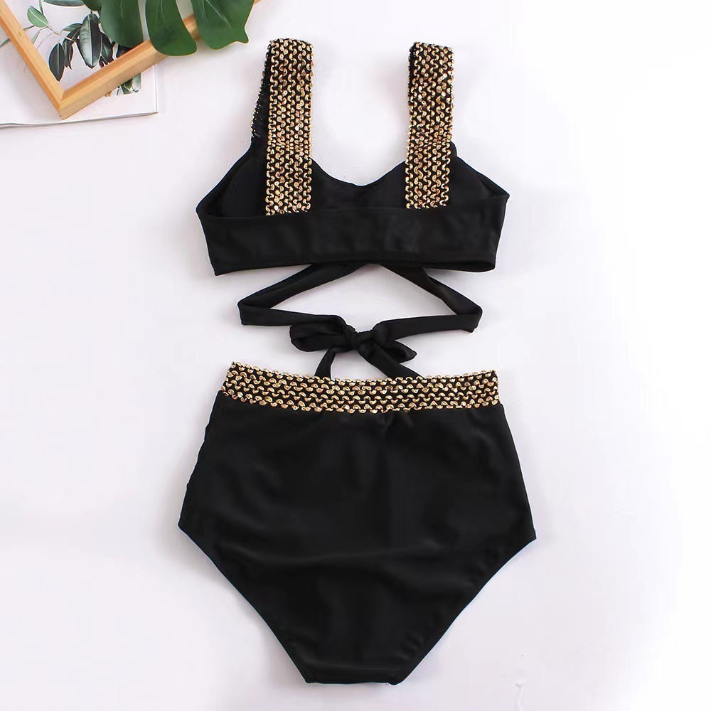 Ladies Two-Piece Bikini Crossover High Waist Swimsuit -