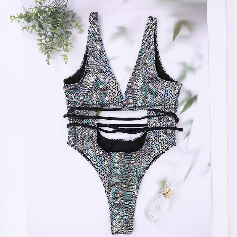 Women's Bikini One Piece Swimsuit Strappy Lace Up Swimwear Bathing Suit -