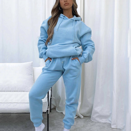 Women's Urban Leisure Pocket Long Sleeve Sweater Pants Suit -