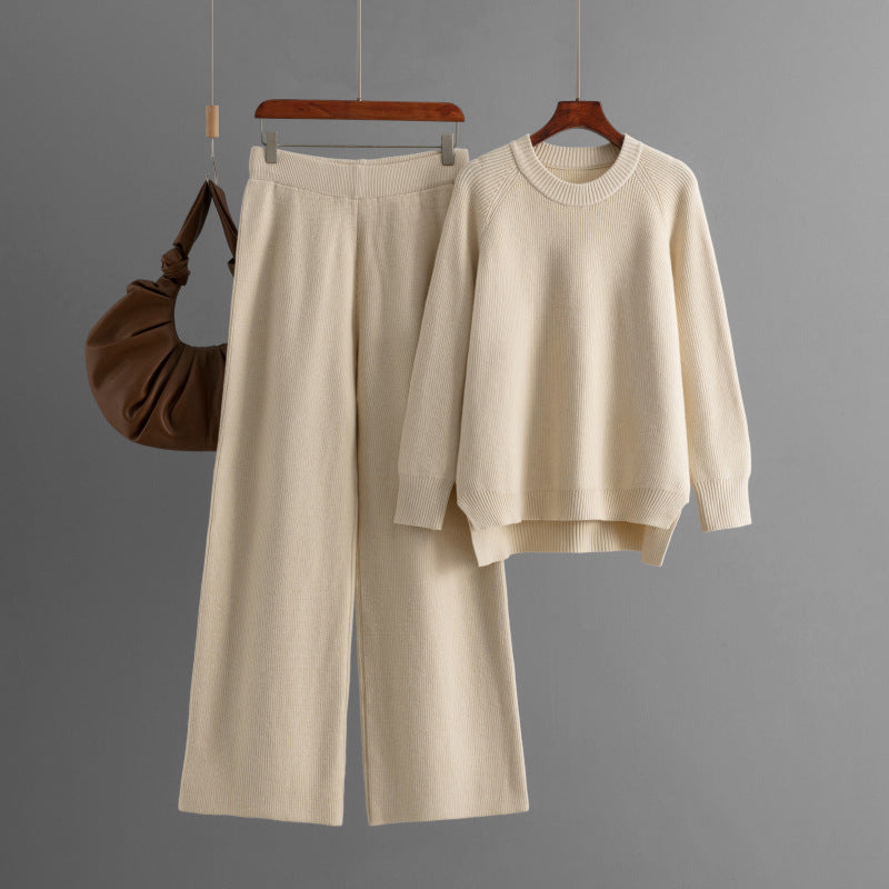 Loose Knitted Long Sleeves Two-piece Set For Women -