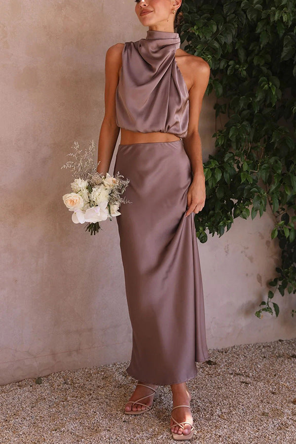 Women's Satin Multi-color Slim Fit Casual Two-piece Suit -