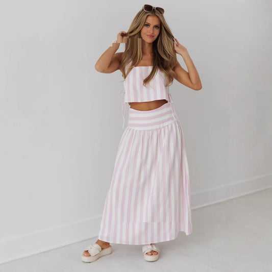 Women's Vacation Style Swing Skirt Mid-length Umbrella Skirt Suit -
