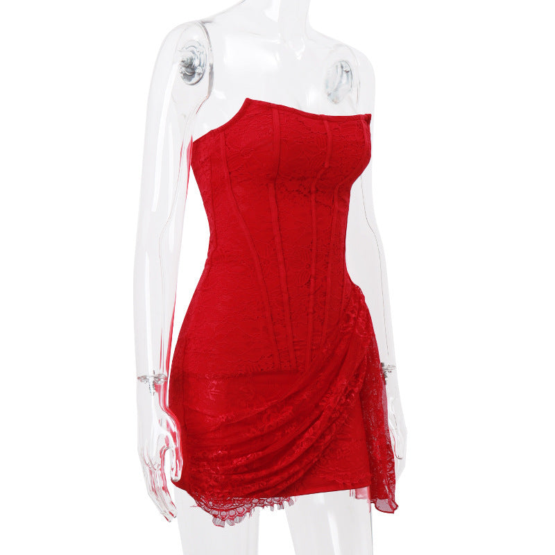Rochie de Seară din Dantelă - Șireturi Reglabile, Spate Liber -