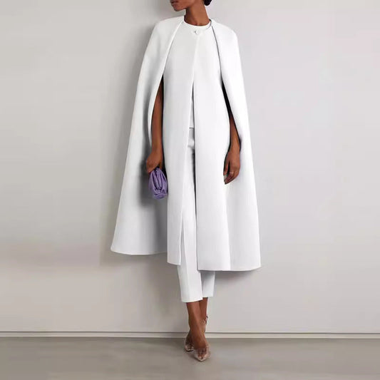 Solid Color Cap Sleeve Round Neck Two-piece Trousers Suit -