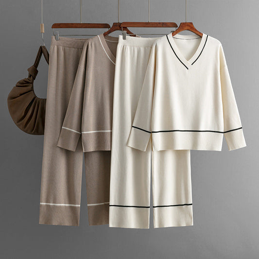 New Loose Casual Sweater Pullover Two-piece Dress Of Knitted Sweater -