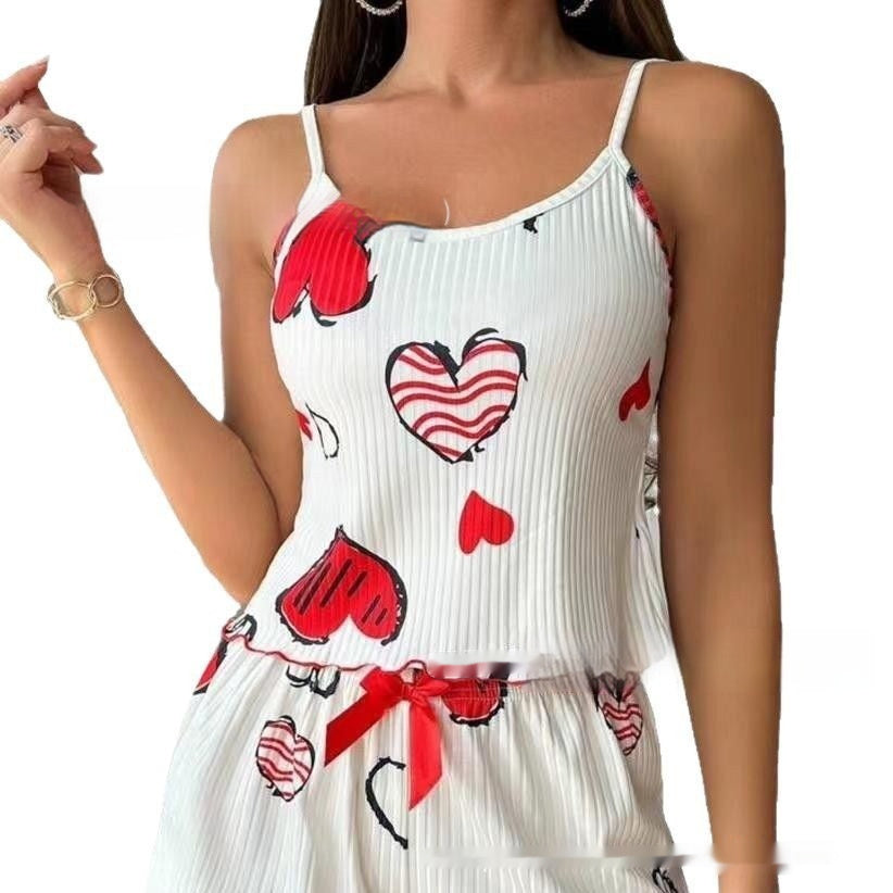 Summer Suspender Elastic Shorts Pajamas Women's Suit -