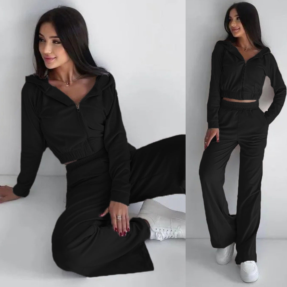 European Hat Casual Sweatshirt Outfit Two-piece Set -