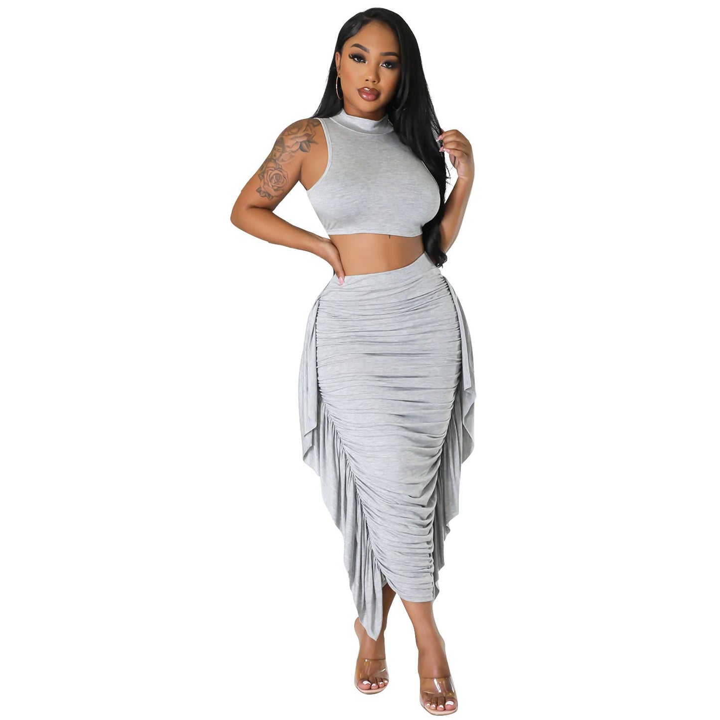 Women's Tight Tassel Sleeveless Two-piece Suit -