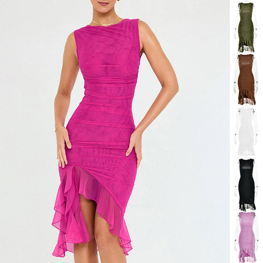 Rochie Party Silueta Skinny - Fără Mâneci, Vară 2025, Club Dresses, Culori Uni -