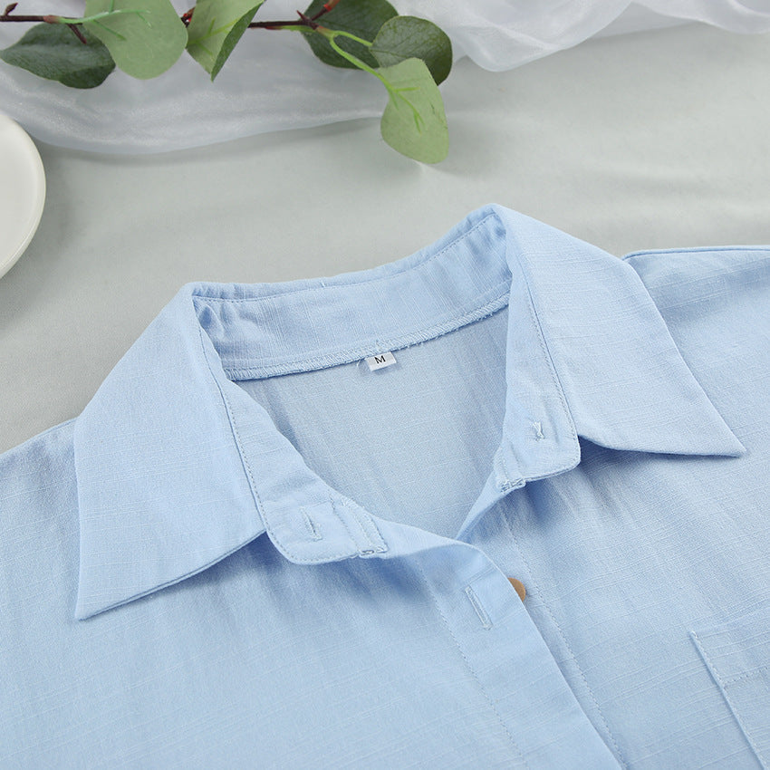 Fashion Cardigan Cotton And Linen Pure Color Comfort Pajamas Two-piece Set -