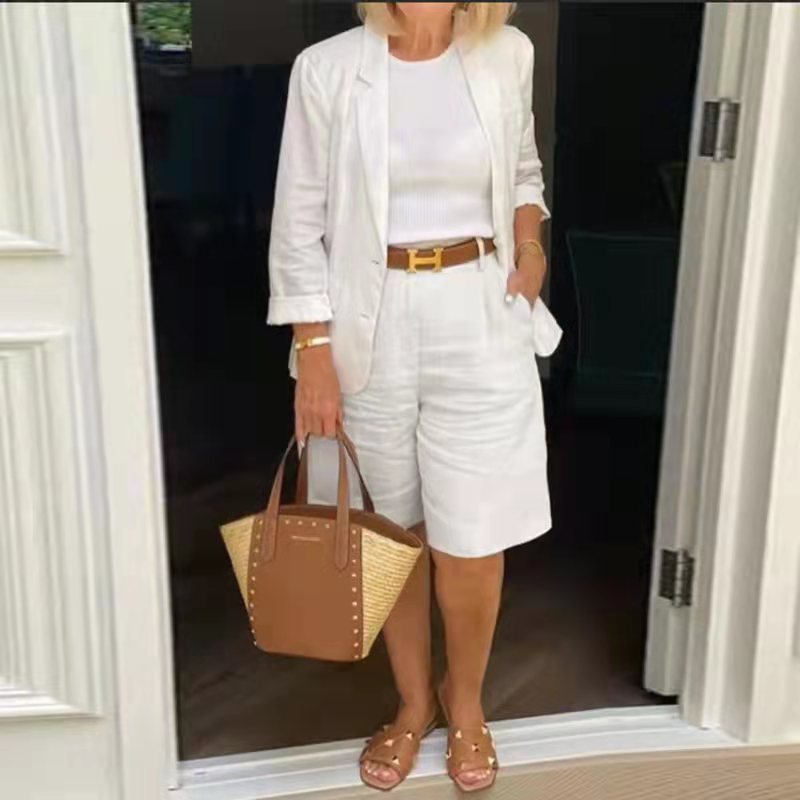 Women's Cardigan Jacket Shorts Two Piece Set -