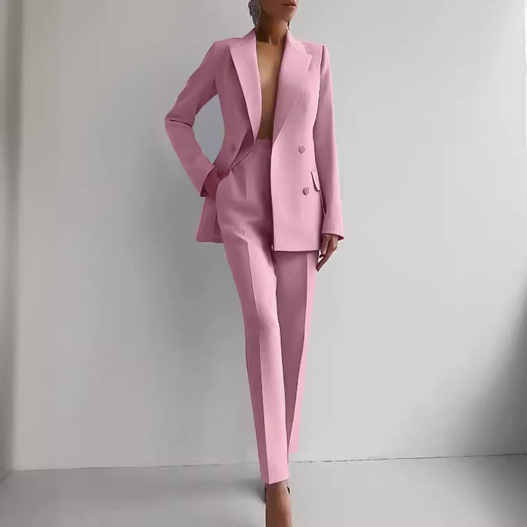Casual Suits Fashion Long Sleeve Single-breasted Jacket Top And Slim Fit Trousers Women's Business Suits -