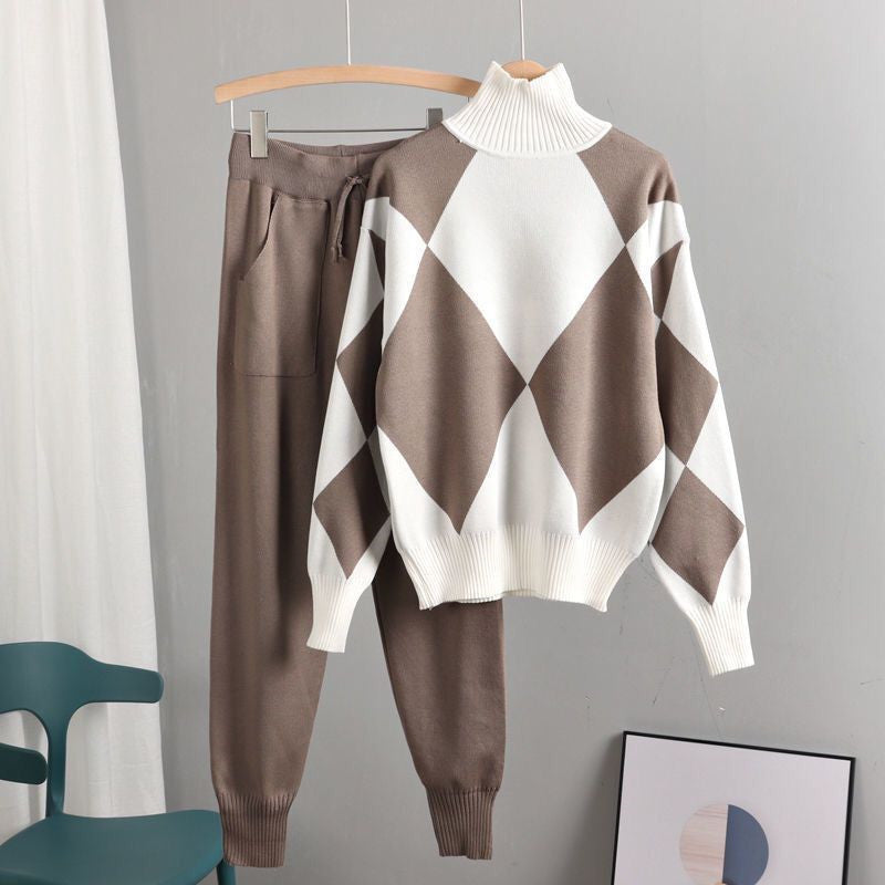 Women's Long Sleeved Trousers Knitted Two-piece Set -