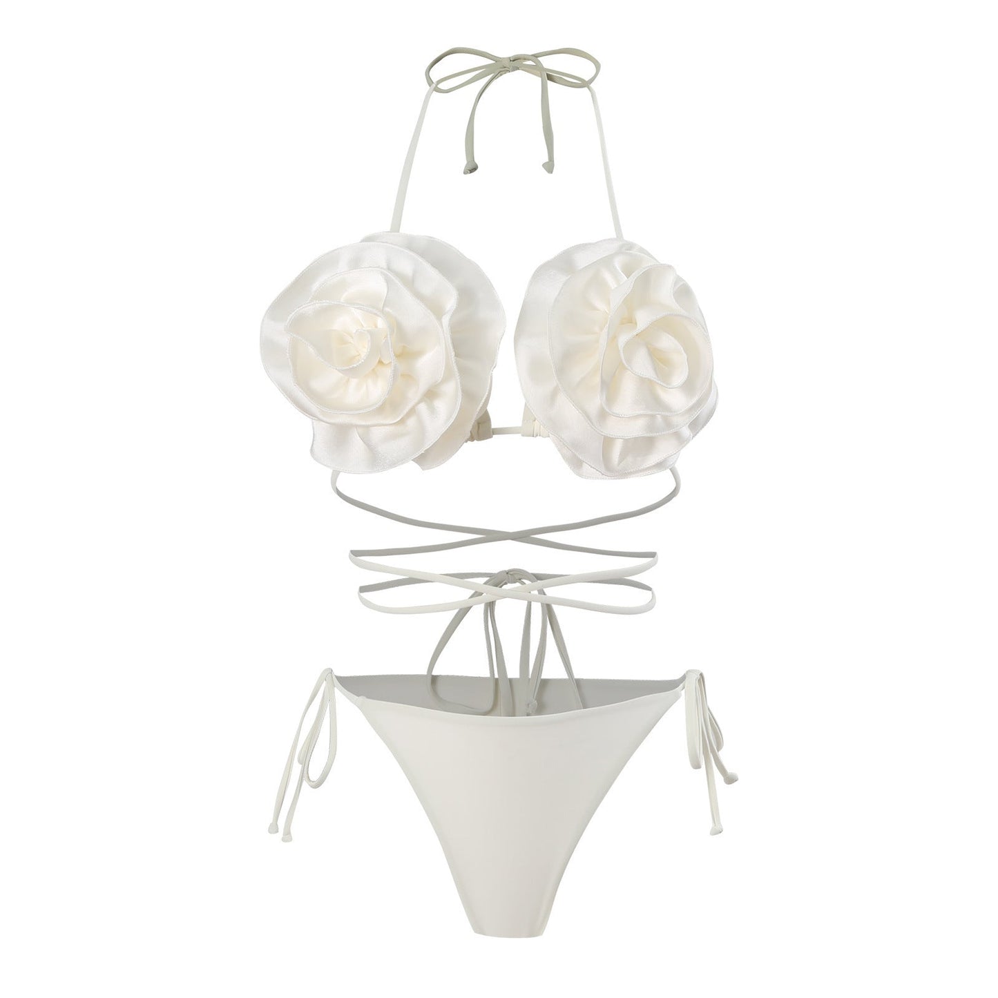 Women's Fashion 3D Flower Split Bikini Swimsuit -